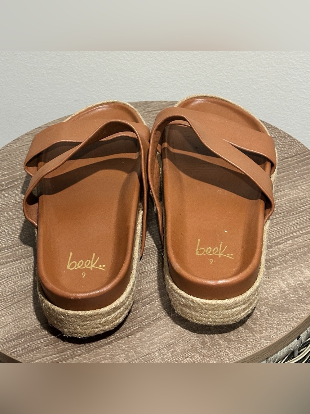 Beek Twinspot Platform Sandal Tan Leather Slide - Picture 7 of 11